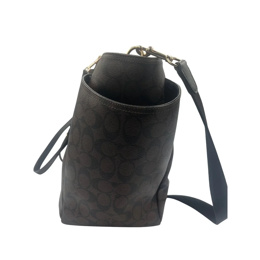 Coach Signature Canvas Diaper Bag Brown Black Monogram Tote F35414